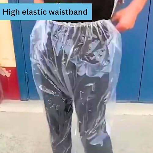 Image of Disposable Rain Pants 5 PCS, Waterproof Plastic Pants Clear with Shoes Cover Outdoor Emergency for Men Women Unisex