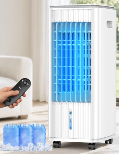 Image of Windowless Portable Air Conditioner w /Dual Tanks for 24H Cooling, 28ft Remote & Smart Timer, 120 Oscillation Evaporative Air Cooler, 3-Modes&3-Speeds Swamp Cooler Air Conditioner for Bedroom