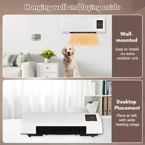 Wall Mount Air Cooler Fan, dispositivo di brezza raffreddato riscaldato portatile 2-in-1, funzionamento silenzioso efficiente dal cuore, nessuna installazione necessaria per l'uso domestico