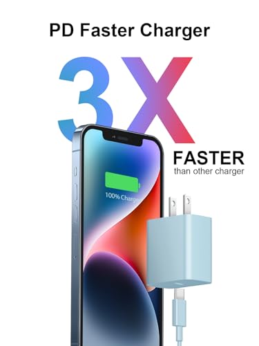 Image of Extra Long 10FT iPhone 14 13 12 Charger Fast Charging 20W PD USB C Wall Charger with Fast Charging Cable Compatible iPhone 14 /13 /12 /11 /Pro /Pro Max /Mini /Xs Max /XR /X, iPad - Blue