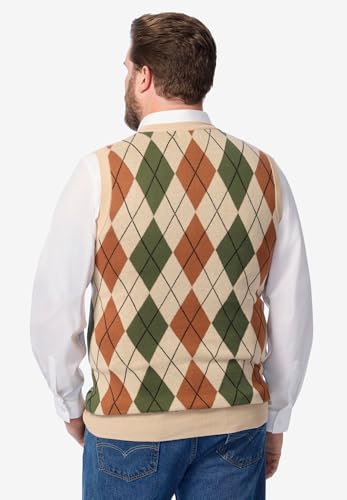 KingSize Men's Big & Tall V-Neck Argyle Sweater Vest - 8XL, Beige Diamond2