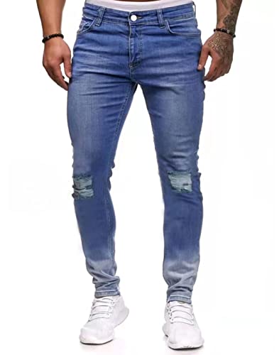 Hungson Men's Stretchy Ripped Skinny Biker Jeans Taped Slim Fit Denim Pants #TOP19
