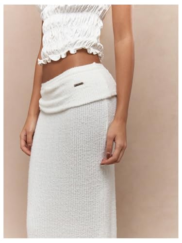 Milumia Women's Ribbed Knit Maxi Skirt Fold Over Floor Length Casual High Waist Long Skirts3