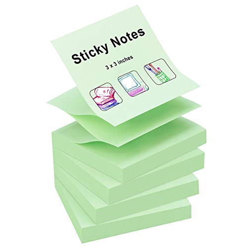ZCZN Pop-up Sticky Notes 3 x 3 Inches, 4 Pads Bright Color Self-Stick Notes, 100 Sheets/Pad, Light Green