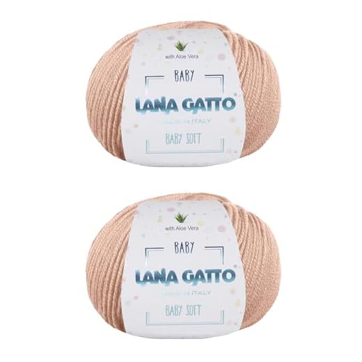 Kit 2 ovillos por punto, 100% Pura Lana Merino Virgen Extrafina by Lana Gatto. Línea Baby Soft, natural recién nacido con Aloe Vera, 100 g. 340 mt, (Beige - 14621, 2)