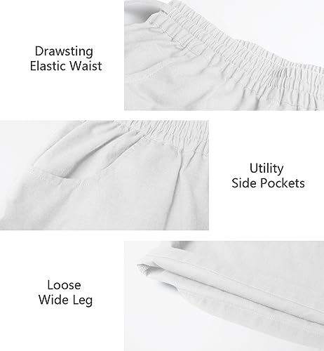 Les umes Women's Casual Wide Leg Long Pants High Waist Drawsting Loose Palazzo Pants Cotton Linen Beach Trousers4