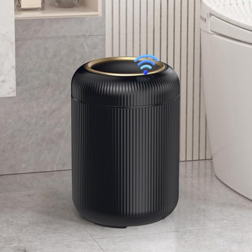 Image of Motion Sensor Bathroom Trash Can with Lid, 3 Gallon / 11L Automatic Bathroom Garbage Can, Smart Black Garbage Can, Touchless Trash Bin, Small Waste Basket for Bedroom, Kitchen, Apartment,Office