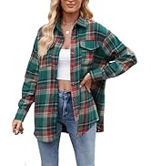 Korebow Women's Lightweight Flannel Plaid Button Down Shirts Oversized Long Sleeve Shacket Jacket...