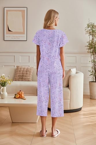 Image of Ekouaer Womens Cotton Pajamas Sets Short Sleeve Capri Pants with Pockets