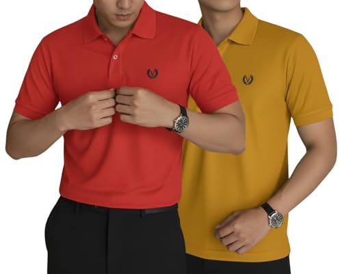 Image of MACK JONNEY Men's Solid Polo T-Shirt | Premium Cotton Blend | Regular Fit | Short Sleeve | Collared Casual Wear|Pack of 2 -MJ-157