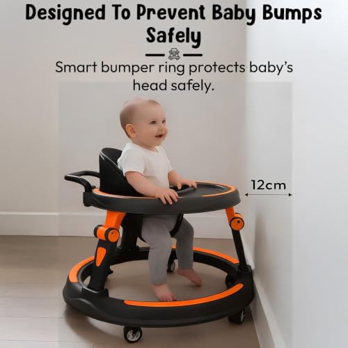 Image of StarandDaisy Baby Walker for Babies, 6-18 Month Baby Boy & Girl, Adjustable Height Infant Learning Walker with 360 Wheels, Anti-Slip, Comfortable Padded Seat, Activity Tray, Foldable Toddler Walker (Orange-Black)