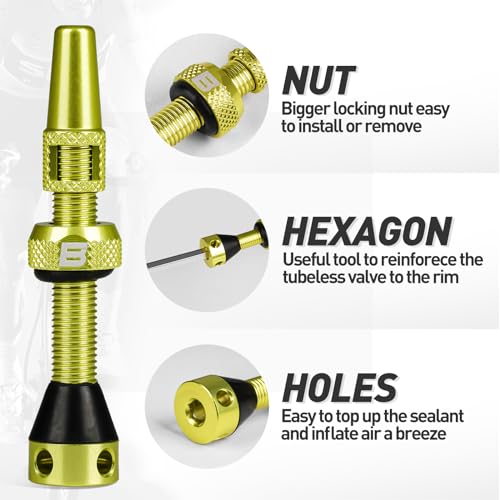 Image of BWSHLF Tubeless Presta Valve Stem 40 /44 /55 /60 /65 /80 /100 mm, Super Light Alloy Presta Valve Stem Kit with Valve Core Remover Tool and Valve Stem Caps - Multiple Color and Size Options(Pair)
