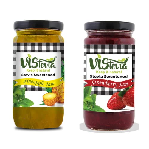 Image of VIStevia Sugar Free Combo of Pineapple & Strawberry Jam - Pack of 2 (400g x 2) | Diabetic & Keto Friendly | Sweetened with Stevia and Erythritol | 100% natural | More than 60% whole fruit | Tastes delicious