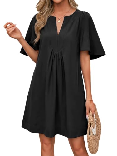 Image of Wenrine Womens Flutter Short Sleeve Mini Dress Casual V Neck Loose Flowy Summer Dresses