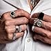 RIOSO Vintage Silver Punk Rings for Men Cool Adjustable Gothic Grunge Skull Snake Knuckle Chunky Ring Men's Fashion Silver Rings Jewelry Set