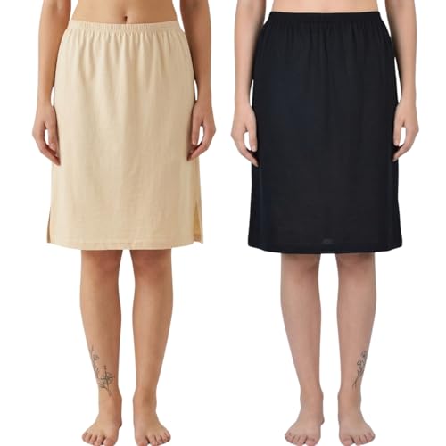 Women's Cotton Knee Length Skirt Slip - Pack of 2