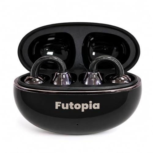 Image of Futopia Loop (OWS) Wireless Bluetooth Earbuds 5.4, Open Ear Design, 10mm Copper Speaker, 300mAh Charging Case, Type-C Fast Charging, HD Sound, BT Name Change, Built-in Mic-Black