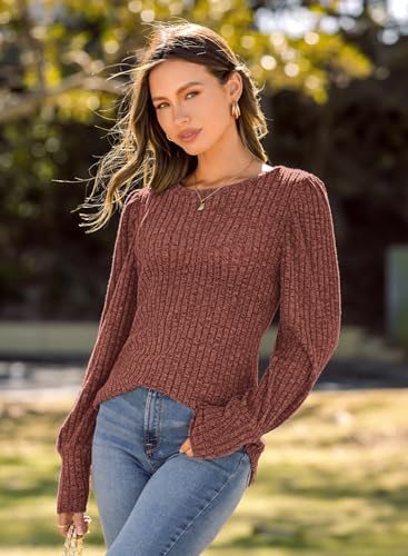 Image of MIHOLL Women's Puff Long Sleeve Shirts Casual Knit Blouses Crew Neck Elegant Tunic Tops