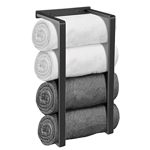 Towel Holders for Bathrooms, 40cm Towel Rail Wall Mounted Black Stainless Steel Towel Rack for Bathrooms Kitchen