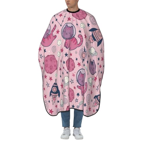 Capa de peluquería divertido gato de 140X168Cm con tejido impermeable rosa