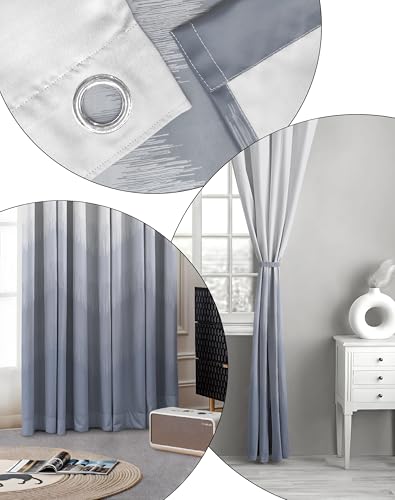 Image of Casableu Kivo Digital Print 85% Blackout Curtains for Door /Window, Thermal Insulated, Tie Back, Wider Width 50 in, Eyelet Curtains for Living Room /Bedroom (Sky Blue 7 ft Set of 2)