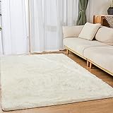 LFHHT Fluffy Area Rugs 8x10 Feet for Living Room Bedroom, Large Modern Indoor Soft Fuzzy Shaggy Carpet Shag Rugs Kids Girls Boys Classroom Nursery Dorm Room, Cream White