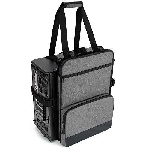 Trunab Sac Ordinateur de Bureau Sac de Transport pour Ordinateur de Bureau, Porte Ordinateur Bureau avec Poignée et Poches pour Accessoires Informatiques, Idéal pour Emporter en Déplacement, Gris Cover