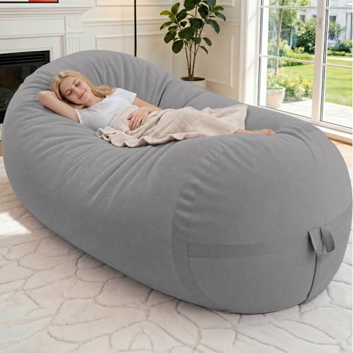 Image of 6FT Bean Bag Chair 6'Giant Bean Bag Chairs with Adults, Large Beanbag Chair | Bean bag Lounger with Machine Washable Cover Fine Corduroy Fabric, Comfy Chairs for Living Room Bedroom Dorm, Lightgrey