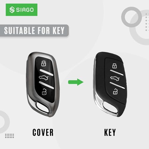 Image of SIAGO TPU Key Cover and Round Key Chain Compatible with MG ZS EV Electric | Astor 3 Button Flip Key (Grey)
