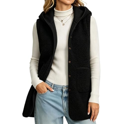 Fuzzy Vest Women Open Front Winter Long Button Down Sherpa Vest Coats - image 1