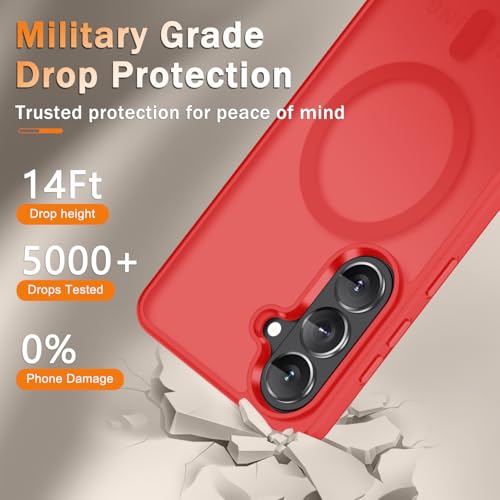Image of YENAPOON for Samsung Galaxy S26+ Plus Case, Matte Magnetic Phone Cover | Fit for MagSafe, Screen Protector included, Shockproof Military Grade Protection, Translucent Frosted Back, Red