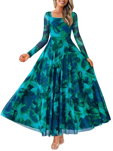 BTFBM Women Maxi Dress Fall 2025 Fashion Elegant Long Sleeve Square Neck Floral Print Party Club Wedding Guest Dresses