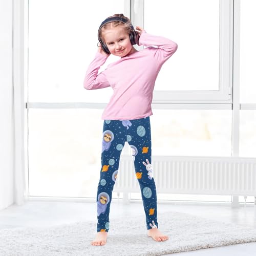 Space Sloth Rabbit Cute Girls Leggings Ultra Soft Compression Yoga Gym Pants for Kids 4-10T4