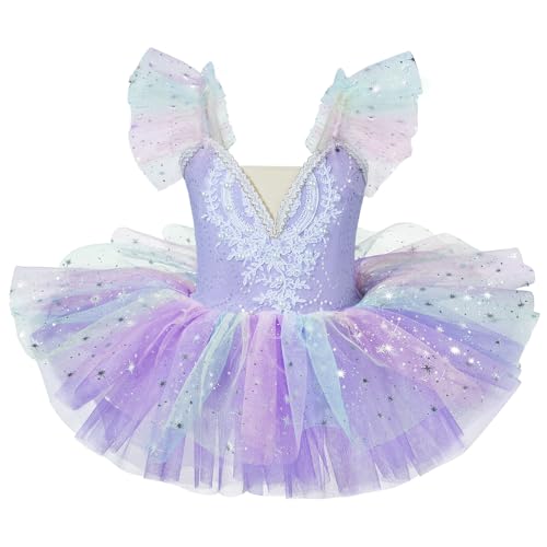 Elegant Lace Professional Ballet Tutu for Girls 3-11 Classical Pancake Performance Costume Stiff Tulle Ballerina Dress for Nutcracker Sugar Plum Fairy Role (US Age 4 Years 5 Years Purple)