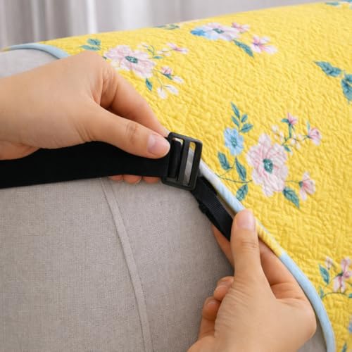 Image of Homerz Premium 2 Seater Quilted Reversible Sofa Cover Mat with Pocket Arms | Polyester Blend 350 GSM Full Coverage & Back Belt for Stability | Washable Furniture Protector (Solara, 2 Seater)