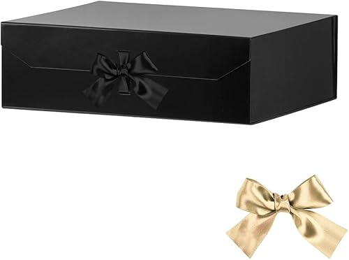 Miniatura 45 de Caja de regalo negra grande, 12 x 8 x 4.5 pulgadas, caja de regalo negra grande con tapa de cierre magnético, caja de propuesta de dama de honor,