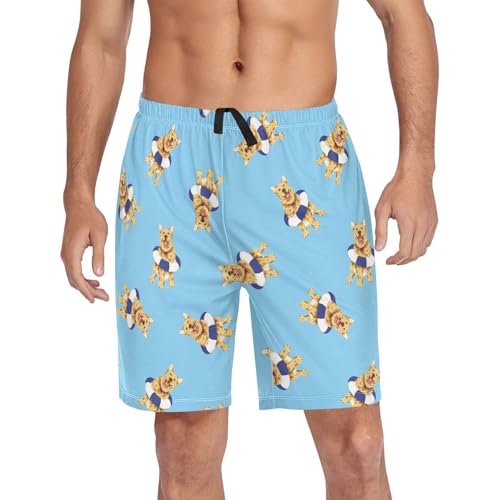 Pajama Shorts for Men Golden Retriever Dog Summer Pajama Pants with Pocket Pjs Bottoms Sleep Shorts
