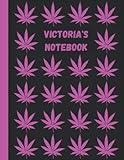  Victoria\'s Notebook: Personalised Pink Weed Leaf Inspired Lined Journal