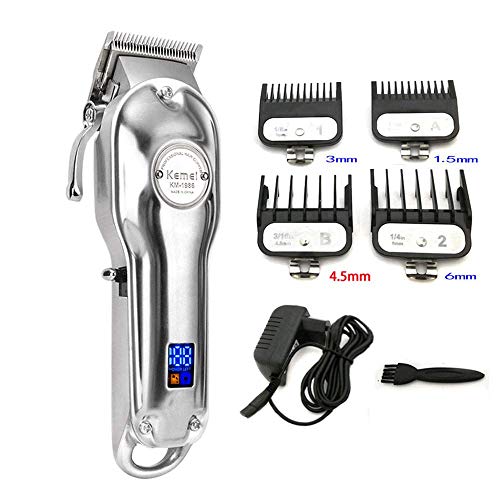 Kemei Golden Cordless Hair Clipper Professional Hair Clippers Hair Trimmer for Men for Stylists and Barbers Full Metal Housing Hair Clipper USB Charge (Silver)
