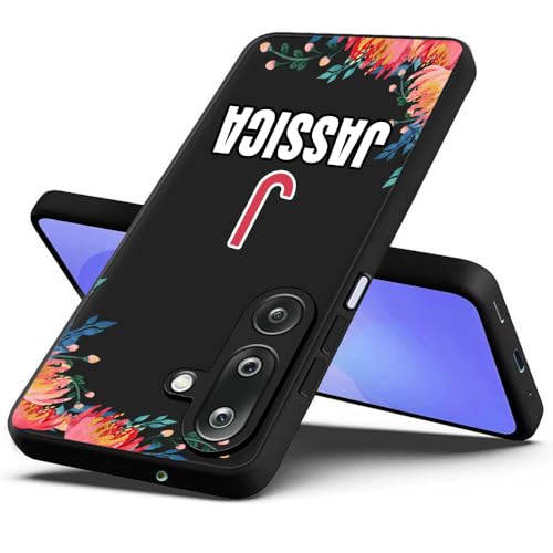 Image of Fashionury Back Cover Case for Samsung Galaxy M36 5G / Samsung Galaxy F36 5G | Matte Soft Silicon Flexible | Camera Bump Protection | Name with Colorful Floral Design | Get Your Name on Cover (Black)
