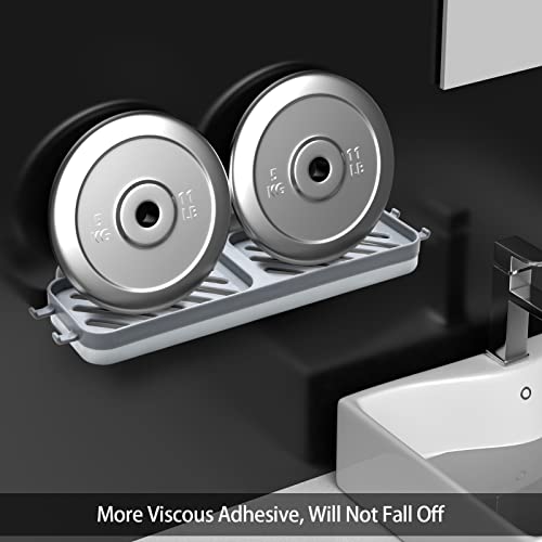 GZEINB Soap Dish for Shower Wall, Double Layer Design with Drainage and Soapy Water Collection, Holds Two Bars of Soap and Carries 4 Hooks, Grey, Rectangular, Polypropylene (PP) Material - Image 3