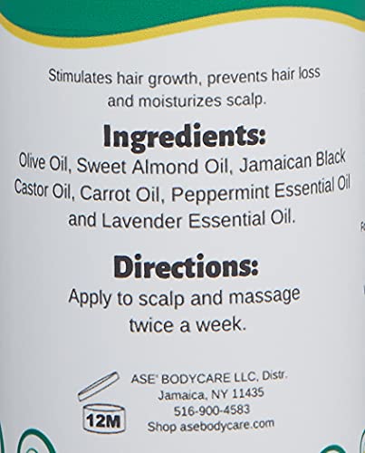 Ase Bodycare (Ah-Shay) Hair Growth Oil 8Oz Made W/ Natural Essential Oils #TOP2