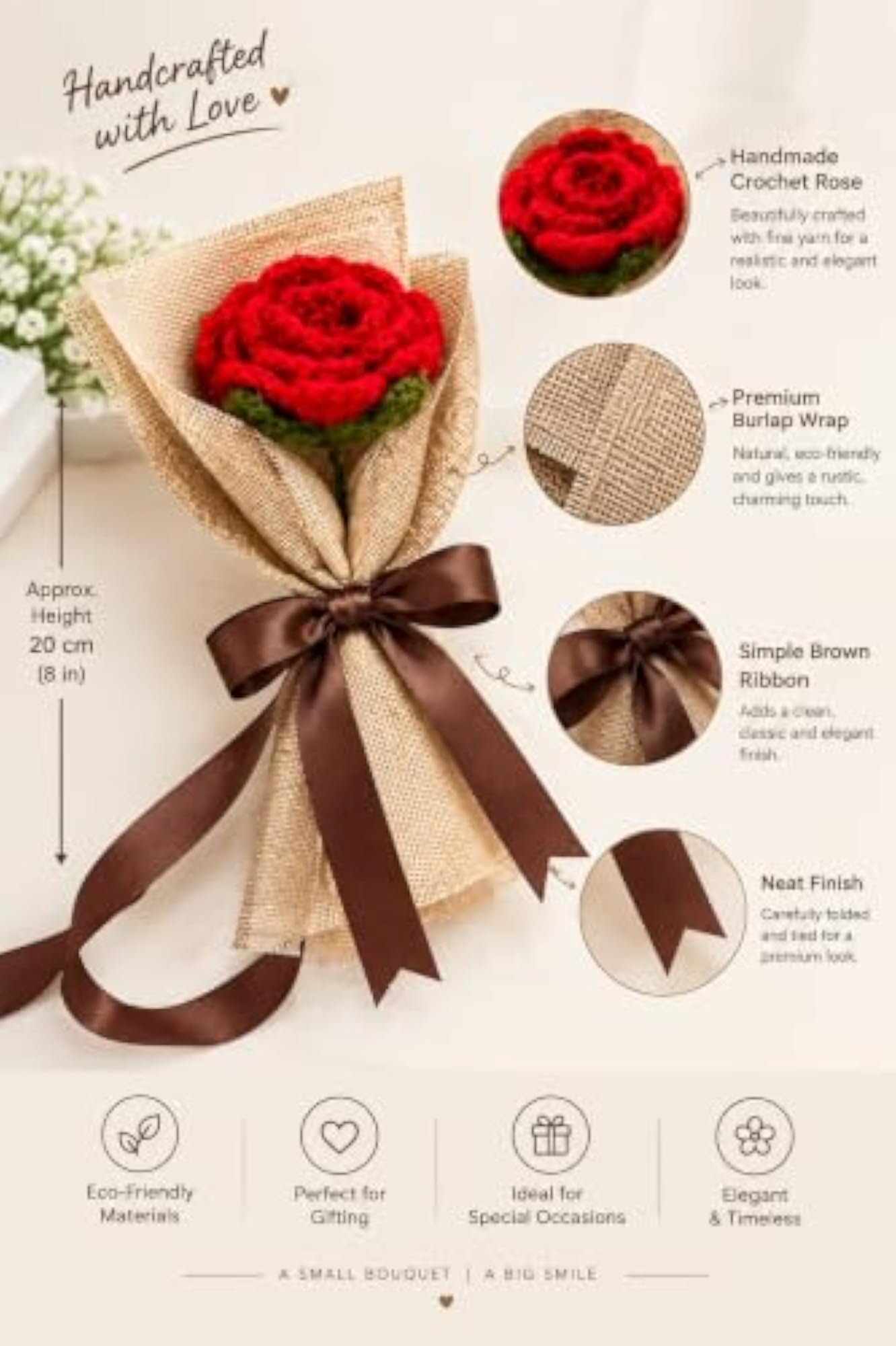 Crochet Red Rose Set, 100 Grams