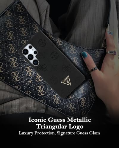 Image of CG MOBILE Guess [Official Licensed] Hot Stamp Peony Pattern| Magnetic System Grained PU Case with Triangle Logo Protective Case Designed for Galaxy S25 Ultra - Black