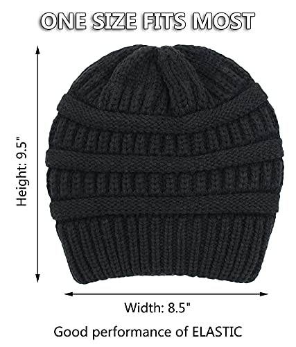 Mukeyo 2 Pack Womens Satin Lined Knit Beanie Hat Winter Warm Knitted Silk Lining Hat Soft Slouchy Cable Skull Cap Black & Pink #TOP1