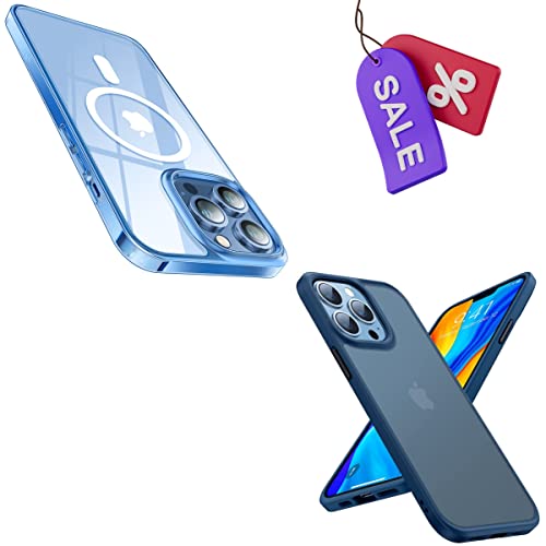 TORRAS Magnetic Diamond Clear & Shcokproof case for iPhone 13 Pro Case, Sierra Blue & Navy Blue