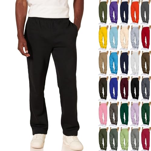 Tracksuit Bottoms Men Joggers For Men UK Jogging Bottoms Loose Fit Walking Trousers Open Hem Fleece Lined Sweatpants Wide Leg Work Pyjama Lounge Pants Running Winter Trousers Baggy Casual