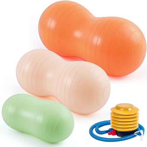 Jexine 3-Piece Anti-Burst Peanut Shape Ball Set - Exercise Yoga Balance Stability Ball for Kid Therapy, Pregnancy, and Home Gym, Includes 1 Pump, 3 Size Options(Boho Color)