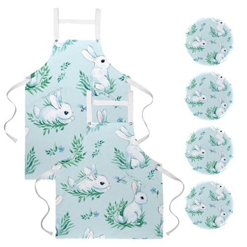 Lot de 2 tabliers de cuisine à motif lapins blancs pour le restaurant