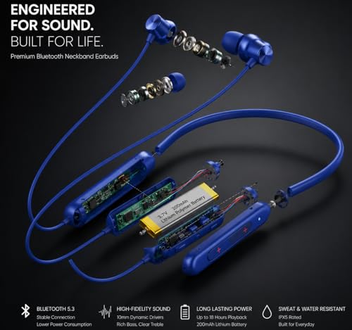 Image of Jesebang Wireless Neckband Compatible with OnePlus Z2, Rich Bass Audio, Voice Clarity Mic, Type-C Fast Charge (Blue)